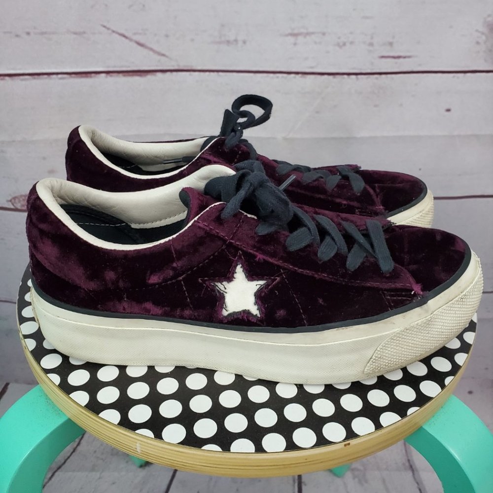 Converse All Star Velour Velvet Burgundy Platform Sneakers Shoes Size 7.5